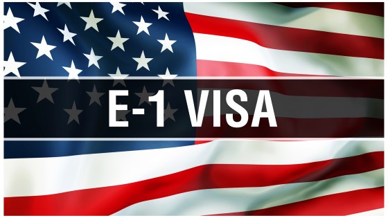 Bandera de USA con franja y un texto de Visa E-1